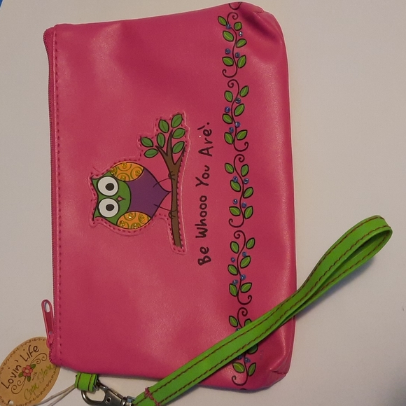 Beaded Hot Pink Owl Be You Whimsical Fun Phone Purse Wallet Wristlet Card Zipper - Picture 1 of 7